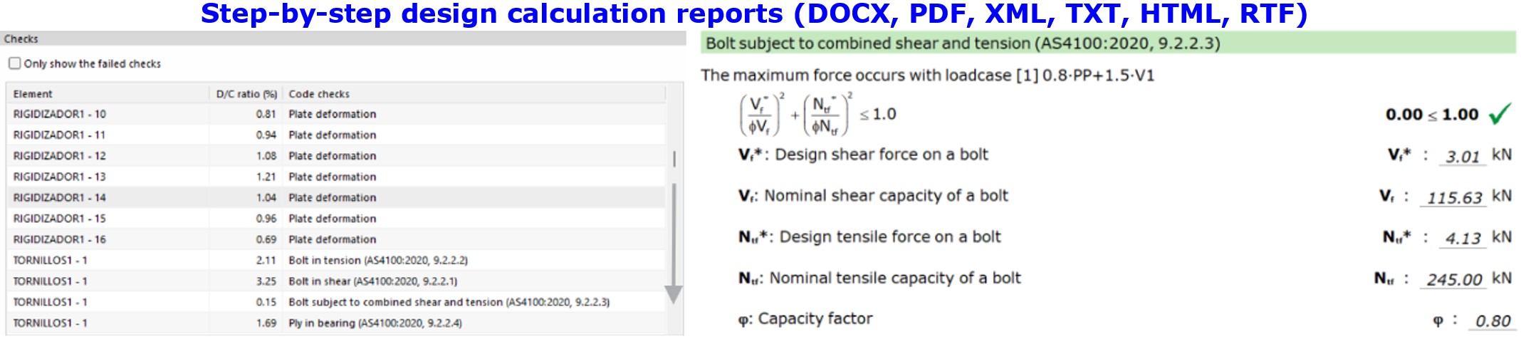Step-by-step design calculation reports